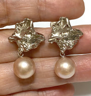 Exquisite Purple Pink Round Edison 10-10.5mm Pearl Dangle Earrings