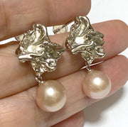 Exquisite Purple Pink Round Edison 10-10.5mm Pearl Dangle Earrings