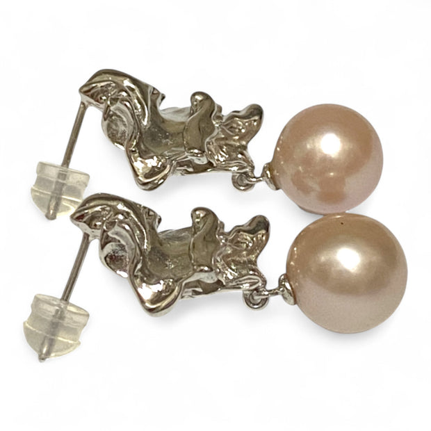 Exquisite Purple Pink Round Edison 10-10.5mm Pearl Dangle Earrings