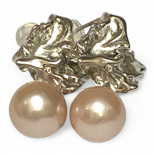 Exquisite Purple Pink Round Edison 10-10.5mm Pearl Dangle Earrings