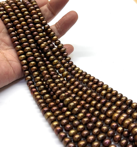 Shinny 6 - 6.5mm Corn Round Multi Brown Bronze Pearl 16" Strand