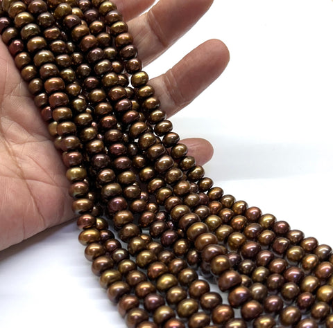 Shinny 6 - 6.5mm Corn Round Multi Brown Bronze Pearl 16" Strand