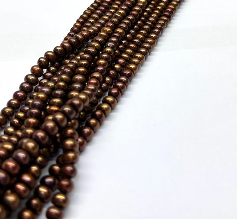 Shinny 6 - 6.5mm Corn Round Multi Brown Bronze Pearl 16" Strand