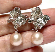 Exquisite Purple Pink Round Edison 10-10.5mm Pearl Dangle Earrings