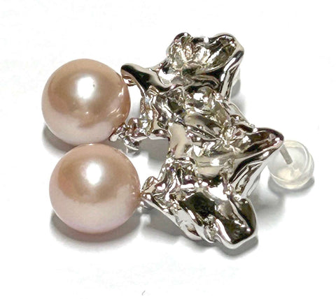Exquisite Purple Pink Round Edison 10-10.5mm Pearl Dangle Earrings