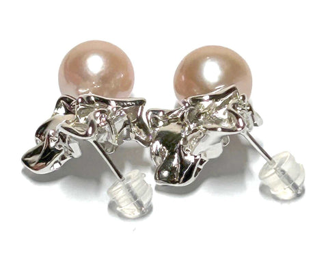 Exquisite Purple Pink Round Edison 10-10.5mm Pearl Dangle Earrings