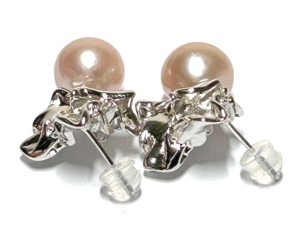 Exquisite Purple Pink Round Edison 10-10.5mm Pearl Dangle Earrings