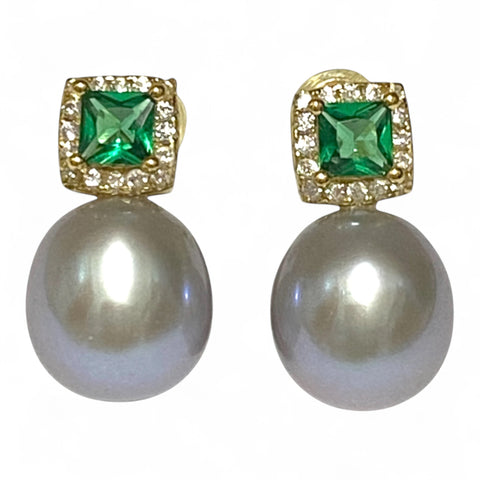 Top Quality 10 x 11.5mm Silver Blue Oval Cultured Pearl Earrings