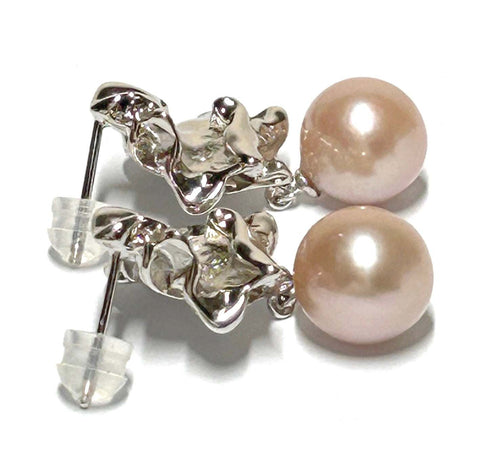 Exquisite Purple Pink Round Edison 10-10.5mm Pearl Dangle Earrings