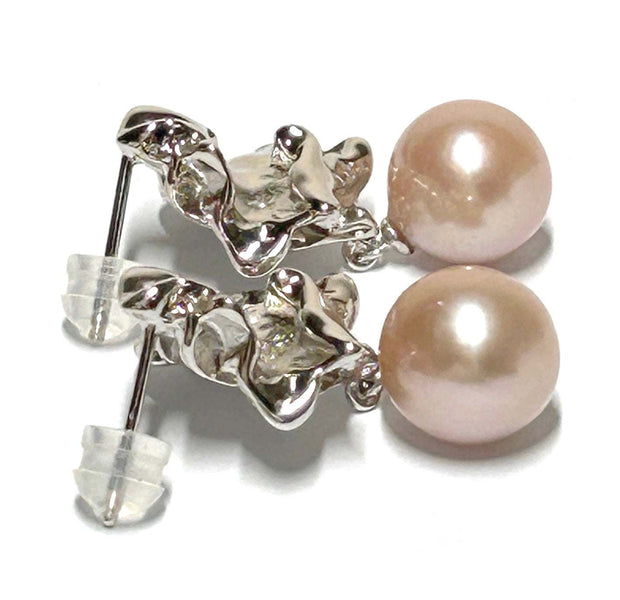 Exquisite Purple Pink Round Edison 10-10.5mm Pearl Dangle Earrings