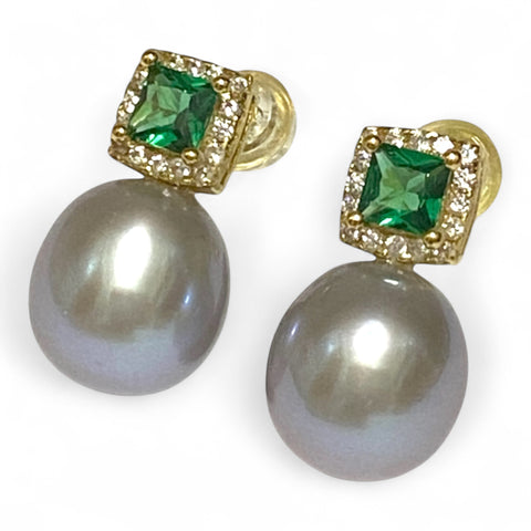 Top Quality 10 x 11.5mm Silver Blue Oval Cultured Pearl Earrings