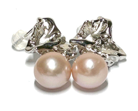 Exquisite Purple Pink Round Edison 10-10.5mm Pearl Dangle Earrings