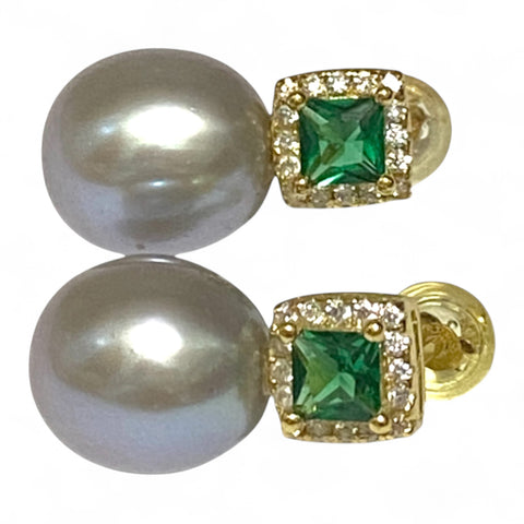 Top Quality 10 x 11.5mm Silver Blue Oval Cultured Pearl Earrings