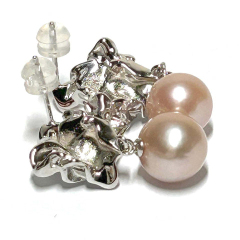 Exquisite Purple Pink Round Edison 10-10.5mm Pearl Dangle Earrings