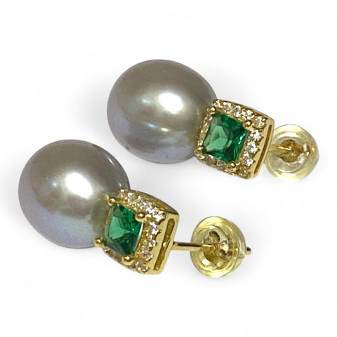 Top Quality 10 x 11.5mm Silver Blue Oval Cultured Pearl Earrings