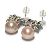 Exquisite Purple Pink Round Edison 10-10.5mm Pearl Dangle Earrings