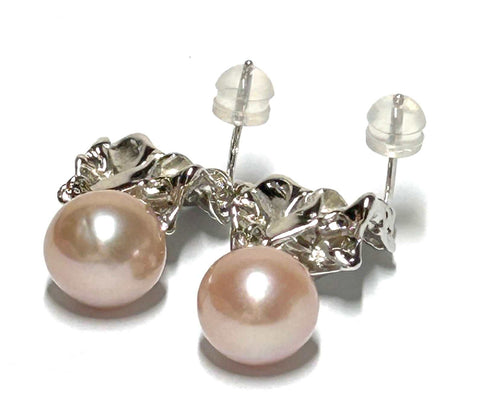 Exquisite Purple Pink Round Edison 10-10.5mm Pearl Dangle Earrings