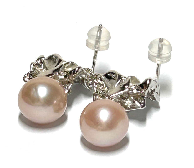 Exquisite Purple Pink Round Edison 10-10.5mm Pearl Dangle Earrings