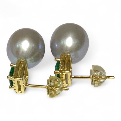 Top Quality 10 x 11.5mm Silver Blue Oval Cultured Pearl Earrings