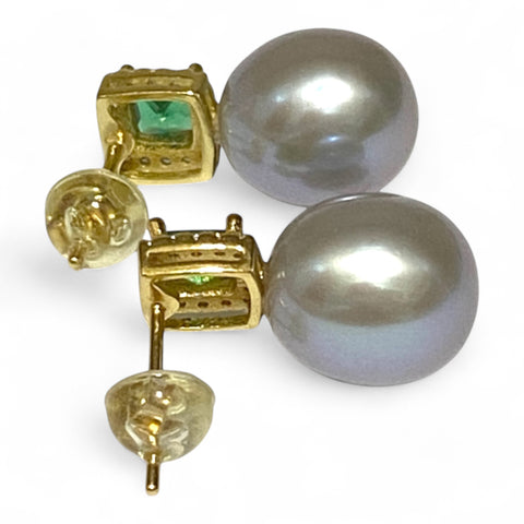 Top Quality 10 x 11.5mm Silver Blue Oval Cultured Pearl Earrings