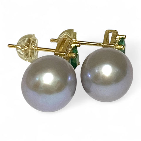 Top Quality 10 x 11.5mm Silver Blue Oval Cultured Pearl Earrings