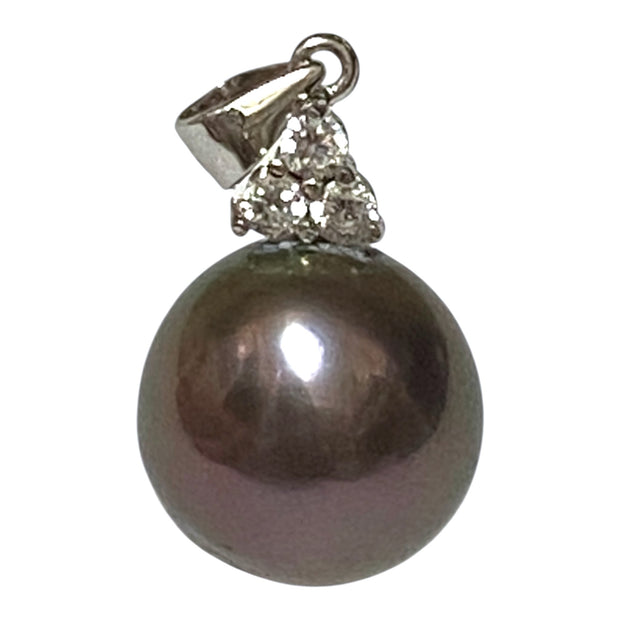 Fabulous 10.8 - 11mm Edison Round Purple Black Pinkish Pearl Pendant