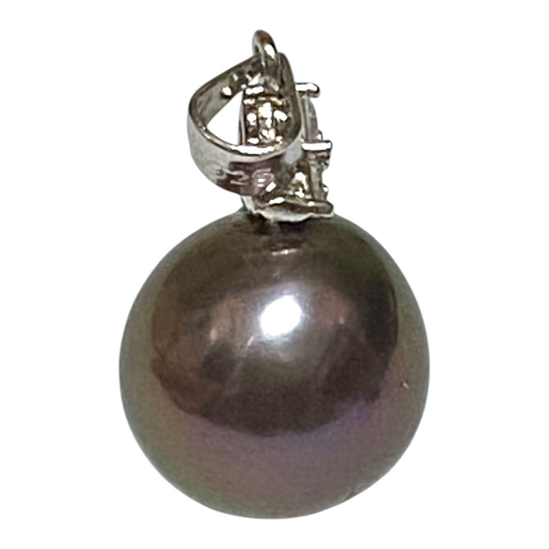 Fabulous 10.8 - 11mm Edison Round Purple Black Pinkish Pearl Pendant