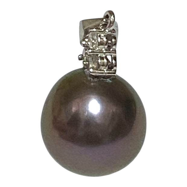 Fabulous 10.8 - 11mm Edison Round Purple Black Pinkish Pearl Pendant