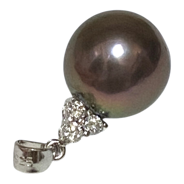 Fabulous 10.8 - 11mm Edison Round Purple Black Pinkish Pearl Pendant
