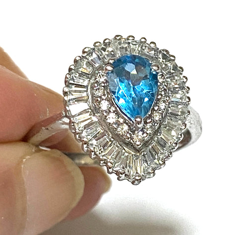 Natural 1.2 Carat 5 x 7mm London Blue Topaz Pear Shape Ring Size 7