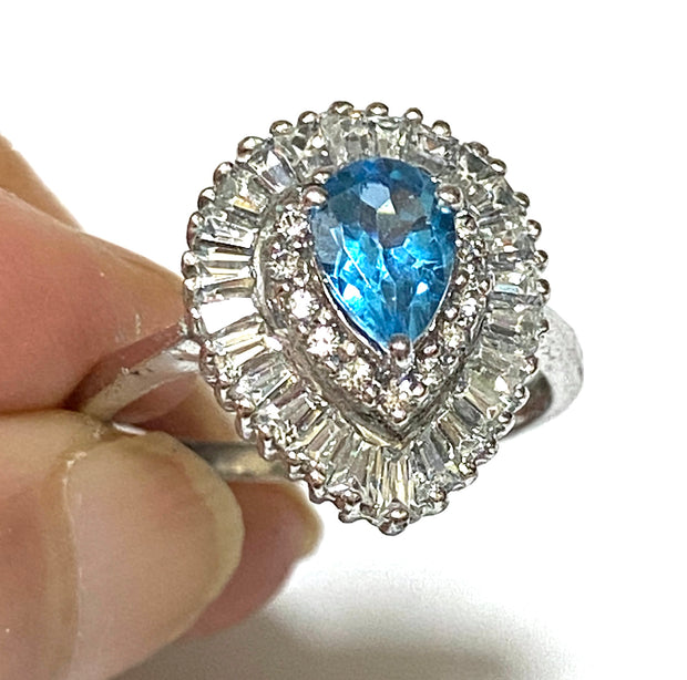 Natural 1.2 Carat 5 x 7mm London Blue Topaz Pear Shape Ring Size 7