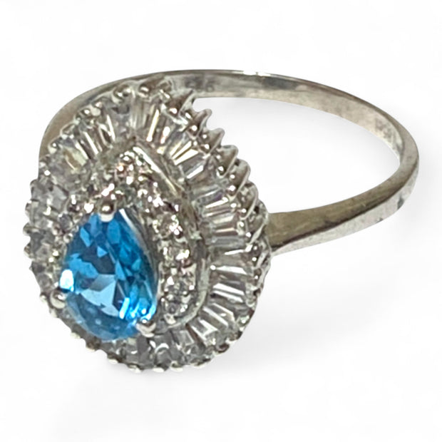 Natural 1.2 Carat 5 x 7mm London Blue Topaz Pear Shape Ring Size 7