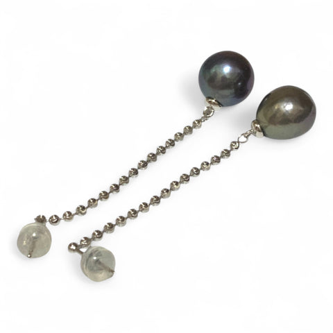 Unique 11.2mm Purple Black Blue Edison Round Pearl Dangle Earrings