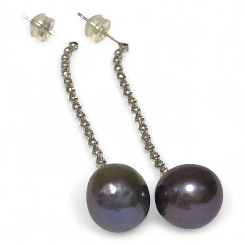 Unique 11.2mm Purple Black Blue Edison Round Pearl Dangle Earrings