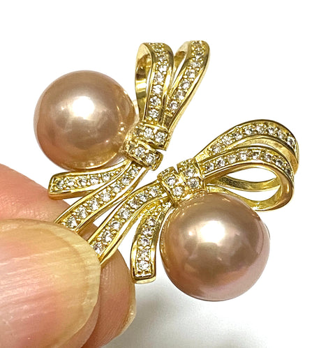 Stunning 9.5-10mm Peach Gold Pink Color Round Edison Pearl Earrings
