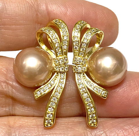 Stunning 9.5-10mm Peach Gold Pink Color Round Edison Pearl Earrings