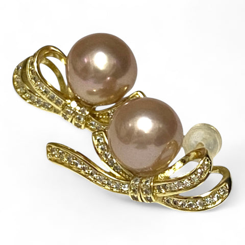 Stunning 9.5-10mm Peach Gold Pink Color Round Edison Pearl Earrings
