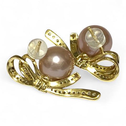 Stunning 9.5-10mm Peach Gold Pink Color Round Edison Pearl Earrings