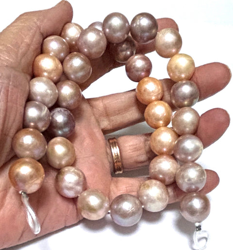 Oval Round 13.1 - 14.6mm 32 pcs Edison Multi Colors Pearl 16" Strand