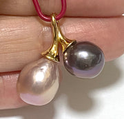 Handcrafted 9.5–12.6mm Edison Purple-Black Cultured Twin Pearl Pendant