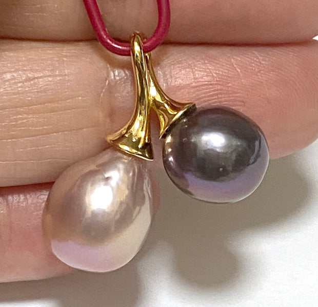Handcrafted 9.5–12.6mm Edison Purple-Black Cultured Twin Pearl Pendant