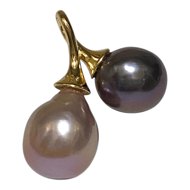 Handcrafted 9.5–12.6mm Edison Purple-Black Cultured Twin Pearl Pendant