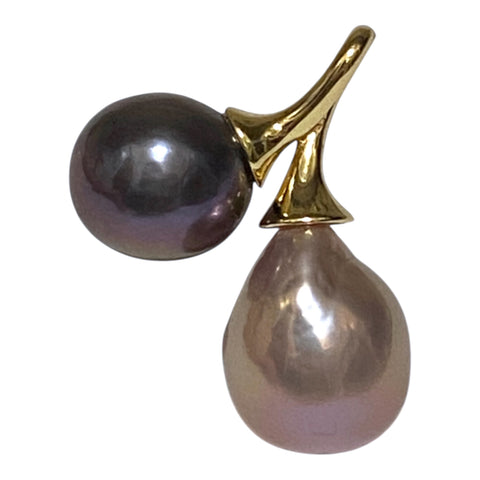 Handcrafted 9.5–12.6mm Edison Purple-Black Cultured Twin Pearl Pendant
