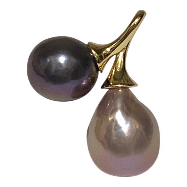 Handcrafted 9.5–12.6mm Edison Purple-Black Cultured Twin Pearl Pendant
