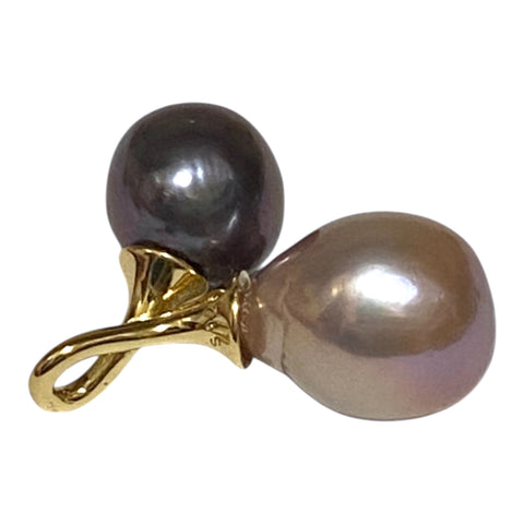 Handcrafted 9.5–12.6mm Edison Purple-Black Cultured Twin Pearl Pendant
