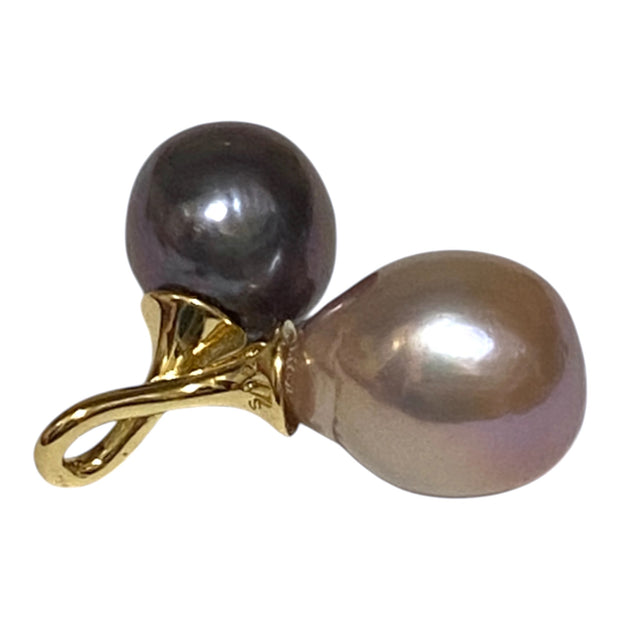 Handcrafted 9.5–12.6mm Edison Purple-Black Cultured Twin Pearl Pendant