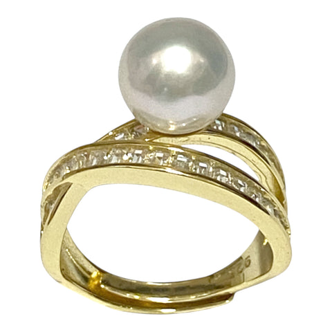 Skillfully 9 -9.5mm Natural White Australia South Sea Round Pearl Ring