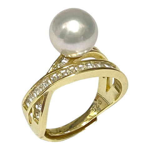 Skillfully 9 -9.5mm Natural White Australia South Sea Round Pearl Ring