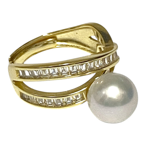 Skillfully 9 -9.5mm Natural White Australia South Sea Round Pearl Ring