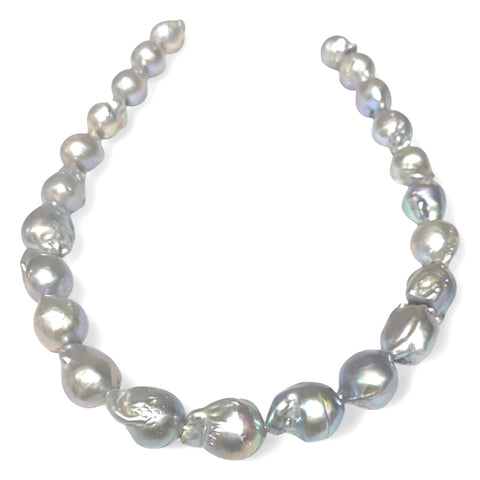 Baroque 13-19.5mm Natural Silver Blue Keshi Cultured Pearl 16" Strand